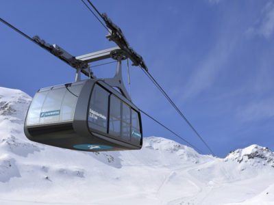 Die neue Falginjochbahn auf dem Kaunertaler Gletscher ist nicht nur nachhaltig, sondern Dank ihrer Spurbreite von 4,6 Metern auch extrem windstabil. Sie wird voraussichtlich Ende November eröffnet.  © Kaunertaler Gletscherbahnen